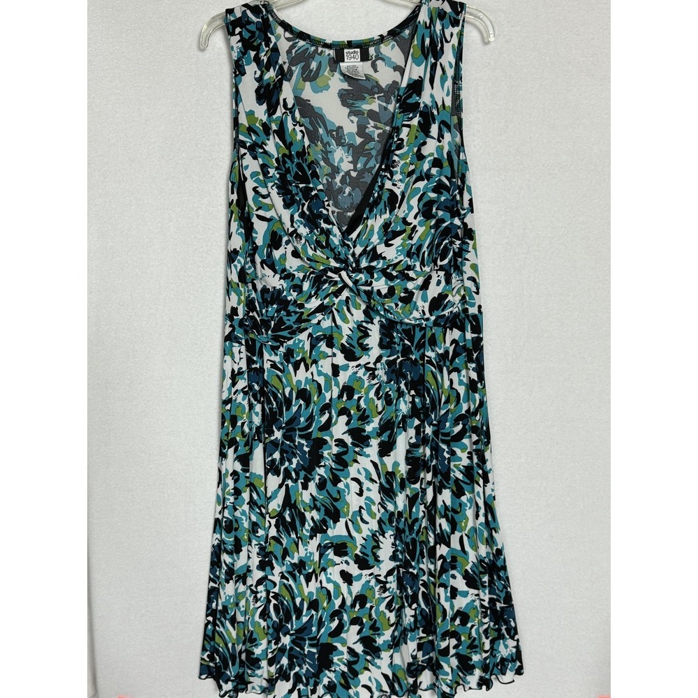 Studio 1940 Dress Womens 2X‎ Blue Green Floral Sleeveless Twist Front Knit Midi